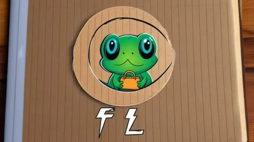 enterprice logo with a cute green frog holding a paper bag,frog background,keroro,flipbook,plank,fls,squid game card,kawaii frog,flc,leaupepe,fli,wood background,fel,fll,spiralfrog,fcl,fi,flaih,flippy