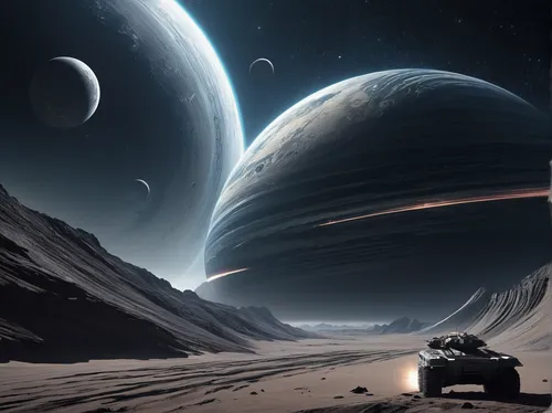 Incorporate an interstellar bow wave as a key element in a suspenseful space exploration thriller.,space art,futuristic landscape,alien planet,saturn,saturnrings,cassini,gas planet,alien world,space v