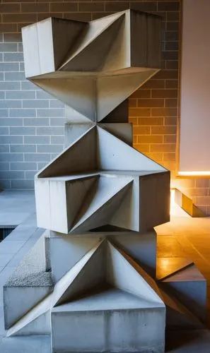 commercial building,a sculpture sitting on top of a sidewalk next to a wall,hejduk,pyramide,concrete blocks,building blocks,stone stairs,stack of moving boxes,steel stairs,stack of letters,holocaust m