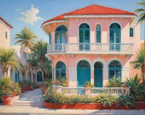 mizner,florida home,sarasota,telfair,frederiksted,palmbeach,flagler,coconut grove,key west,hacienda,sanibel,christiansted,facade painting,captiva,fla,escambia,bahamonde,italianate,bahamian,titusville,Art,Classical Oil Painting,Classical Oil Painting 44