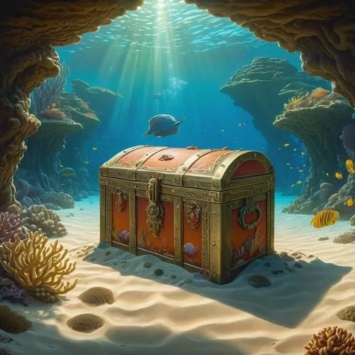 cube sea,treasure chest,aquarium,reef tank,underwater background,under sea,Conceptual Art,Sci-Fi,Sci-Fi 15