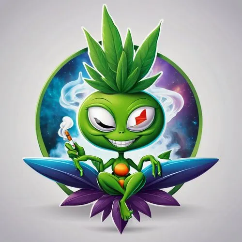 Logo for text "'Puff"' on the theme of looney toon alien goddess sitting and smoking joint, Marijuana logo theme. 3d logo,growth icon,anahata,android icon,earth chakra,download icon,pot mariogld,skyla