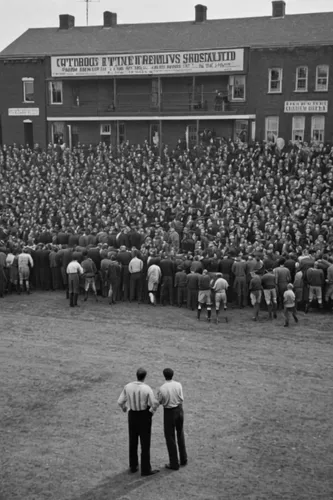 soccer world cup 1954,1952,meeting on mound,athletic field,swindon town,1940,floodlights,rugby league,1950s,derby,1940s,1950's,rugby union,team meeting,eight-man football,the conference,oval forum,triumph street cup,st helens,pontefract,Photography,Black and white photography,Black and White Photography 10