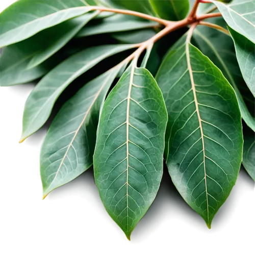 Eucalyptus leaves, oval shape, pointed tip, waxy texture, fresh green color, veins visible, curled edges, scattered on white background, macro shot, shallow depth of field, natural light, soft focus.,