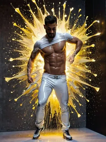 a muscular male dancer standing in front of a mirror,ranveer,virat kohli,aljaz,trenbolone,buakaw,electro,Art,Artistic Painting,Artistic Painting 45