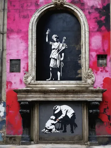 Photos: Banksy's Street Art Around the World,urban street art,urban art,streetart,street art,manneken pis,street artists,stencil,naples,street artist,graffiti art,pietà,lisbon,mural,facade painting,an