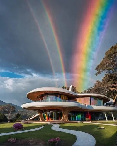 rainbow bridge,winebow,raimbow,getty,rainbows,bifrost,rainbow,double rainbow,rainbow colors,arcobaleno,tasmanian,gehry,snohetta,goetheanum,futuristic architecture,leanbow,dreamhouse,modern architecture,utzon,california academy of sciences,Conceptual Art,Sci-Fi,Sci-Fi 13