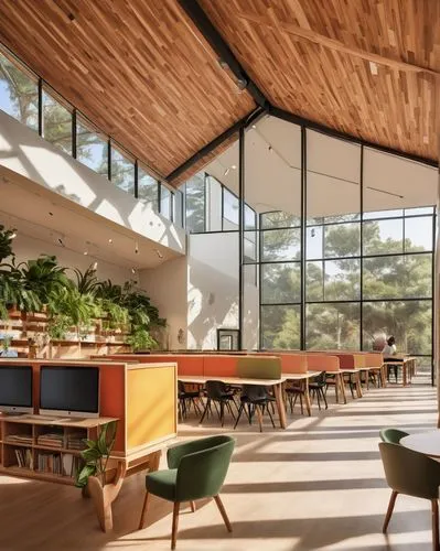 school design,daylighting,clerestory,bohlin,aalto,snohetta,revit,ucsc,modern office,eames,gensler,cafeteria,midcentury,lunchroom,archidaily,timber house,canteen,folding roof,sunroom,neutra,Illustration,Black and White,Black and White 01