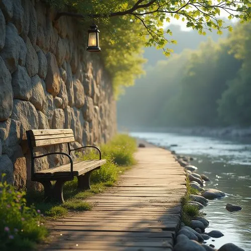 stone bench,wooden bench,bench,bench by the sea,park bench,towpath,benches,seawall,tranquillity,tranquility,peacefulness,river side,river bank,quietude,calmness,wood bench,river landscape,quietness,wooden bridge,riverbank,Photography,General,Realistic