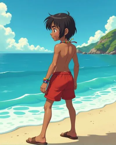 mowgli,peni,heiji,auriongold,beach background,baoku