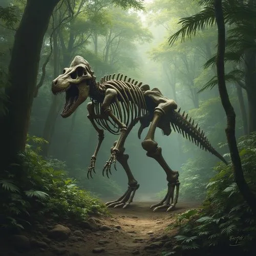 dinosaur skeleton,maiasaura,tyrannosauroid,phytosaurs,pliocene,lion's skeleton,Conceptual Art,Fantasy,Fantasy 11