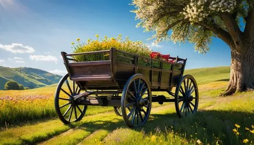 flower cart,straw cart,wooden carriage,flowers in wheel barrel,cart of apples,wooden wagon,Conceptual Art,Daily,Daily 32