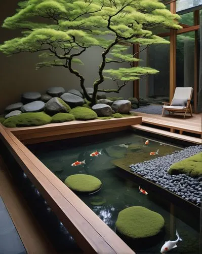 japanese zen garden,zen garden,koi pond,japanese-style room,ryokan,japanese garden,japanese garden ornament,ryokans,tea ceremony,japan garden,onsen,garden pond,tatami,japanese art,bonsai,bonsai tree,dojo,chanoyu,zen stones,the japanese tree,Illustration,Realistic Fantasy,Realistic Fantasy 07