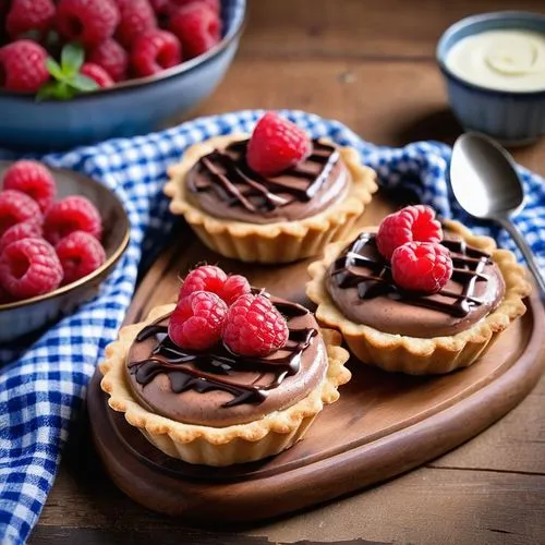 chocolate tarts,cream cheese tarts,tartlets,tartlet,tarts,raspberry cups,Photography,General,Realistic