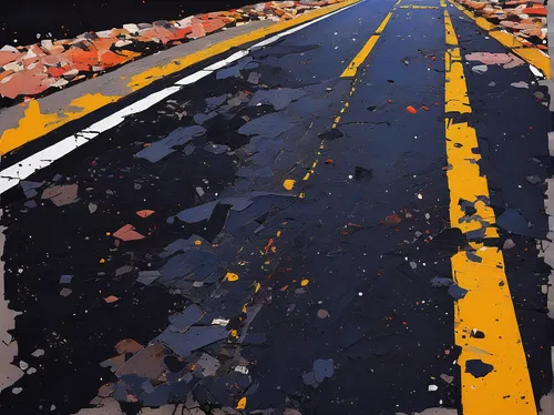 road surface,paved,asphalt,road marking,roads,yellow line,roadway,road,road work,paved square,empty road,tarmac,road forgotten,pavement,roadwork,taxiway,highway,road cone,racing road,the road,Conceptual Art,Oil color,Oil Color 07