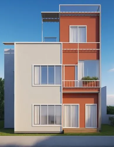 this is an image of a two story apartment building,inmobiliaria,modern house,frame house,two story house,residencial,multistorey,Photography,General,Realistic