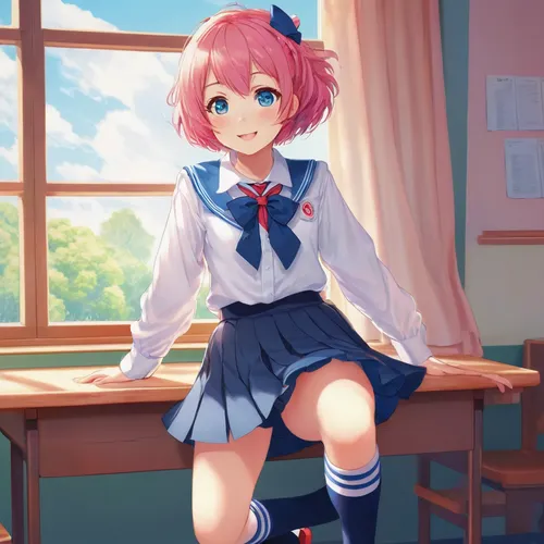 sitting on a chair,bulli,sitting,desk,school clothes,mc,classroom,clean background,sit,a girl's smile,cinnamon roll,would a background,kawaii,school desk,piano,transparent background,sakura background,pink background,paper background,background image,Art,Classical Oil Painting,Classical Oil Painting 24