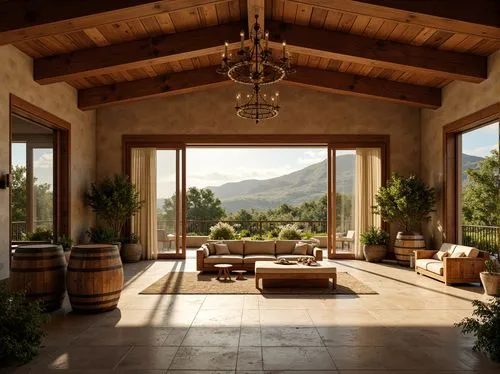 luxury home interior,sunroom,wine country,front porch,wooden beams,yountville,amanresorts,napa valley,domaine,porch,country estate,beautiful home,silverleaf,winery,mayacamas,patios,patio,mondavi,ojai,roof landscape