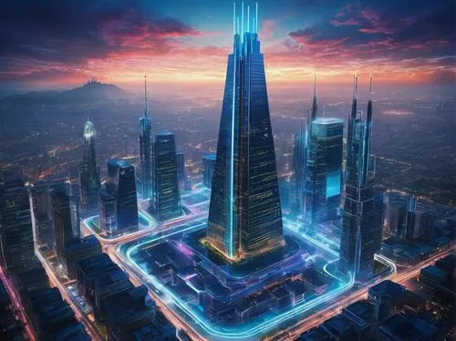 cybercity,cyberport,megacorporation,cybertown,metropolis,skylstad,the skyscraper,skyscraper,guangzhou,megacorporations,megalopolis,futuristic landscape,futuristic architecture,coruscant,cyberia,dystopian,futuristic,dubai,areopolis,electric tower,Conceptual Art,Fantasy,Fantasy 05