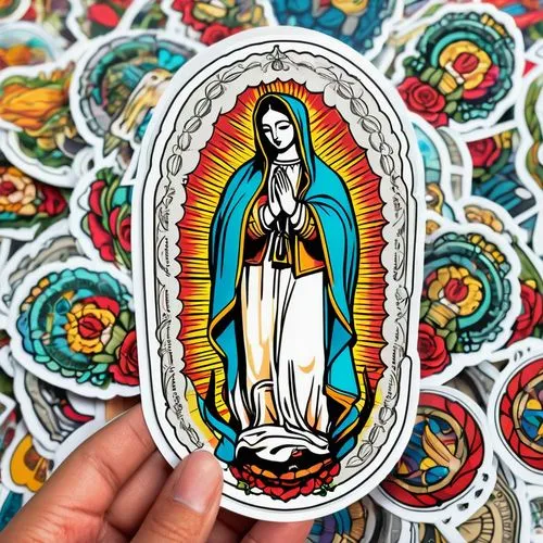 the prophet mary,to our lady,rosary,mary 1,mexican calendar,medicine icon,adelita,muerte,fatima,queretaro,sacred art,pregnant woman icon,stickers,la catrina,all the saints,clipart sticker,catrina calavera,santa rosa,paloma,corpus christi,Unique,Design,Sticker