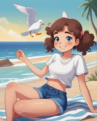 beach background,summer background,biri,catalina,honolulu,seaside daisy,summer icons,beach scenery,nanako,mihoko,sea bird,niijima,fau,himawari,sea swallow,ocean background,cuba background,seagulls,mihoshi,seagull,Illustration,Retro,Retro 26