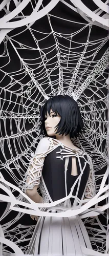 Write a suspenseful story about a Touka entangled in a web of secrets.,spiderweb,spider net,web,marionette,spider's web,sidonia,noodle image,spider web,paper art,widow spider,anime 3d,spider silk,tang