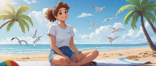 summer background,beach background,summer day,summer feeling,beach scenery,summer,arrietty,verano,summer icons,dream beach,the beach pearl,asahina,hayner,seaside,cute cartoon image,honolulu,oikawa,mihoshi,jean shorts,hausser,Illustration,Realistic Fantasy,Realistic Fantasy 36