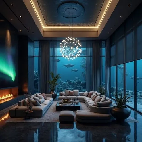 great room,fish tank,luxury home interior,modern living room,interior modern design,deep ocean