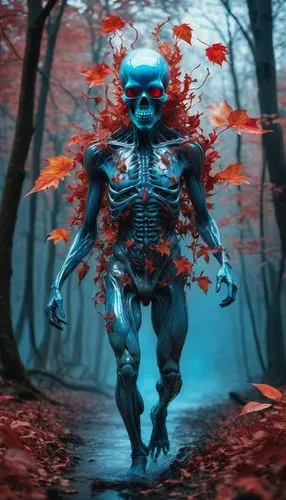 halloween wallpaper,shaman,halloween background,forest man,supernatural creature,human halloween,blue enchantress,photomanipulation,photoshop manipulation,fantasy picture,haunted forest,nebula guardian,neon body painting,autumn theme,garuda,om,alien warrior,horror clown,bodypainting,autumn walk,Photography,Artistic Photography,Artistic Photography 05