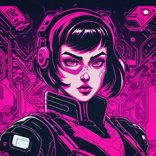 pink vector,vector girl,cyberpunk,cyber,operator,vector art,vector illustration,vector,cyborg,echo,shepard,valerian,nora,pink background,vector graphic,80s,nova,hex,80's design,mute,Unique,Pixel,Pixel 04