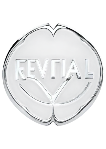 Logo, revival, metallic, silver, chrome, rounded edges, 3D effect, glossy finish, central emblem, bold font, uppercase letters, circular shape, symmetrical composition, low-angle lighting, high-contra