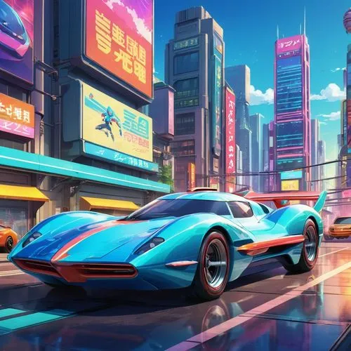 ford gt 2020,3d car wallpaper,futuristic car,cartoon car,deora,autopia,Illustration,Japanese style,Japanese Style 03