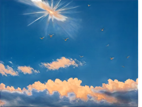 sky,sky butterfly,birds in flight,birds flying,sky clouds,flying birds,bird in the sky,skyscape,skylighted,blue sky clouds,summer sky,clouds - sky,skygazers,skyers,flying seeds,skydrive,flying dandelions,autumn sky,skies,flock of birds,Illustration,Realistic Fantasy,Realistic Fantasy 18