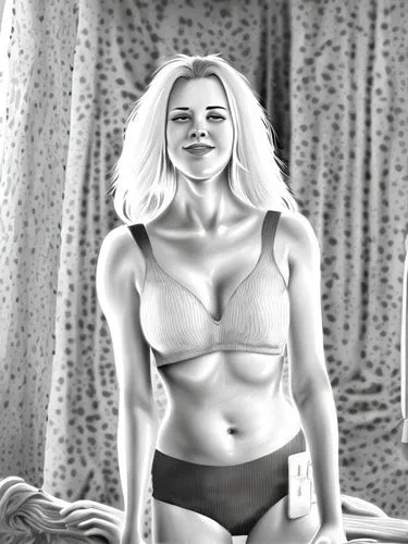 a fat-looking cleaning lady. Strong hairy arms. The scene is framed by a white background.,comic halftone woman,woman on bed,blonde woman,girl in bed,digital drawing,ronda,rotoscoped,marilyn monroe,di