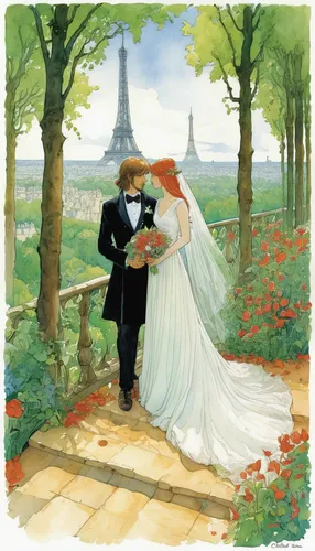 paris clip art,wedding frame,french digital background,wedding couple,wedding invitation,watercolor paris,wedding photo,silver wedding,paris,watercolor background,landscape background,wedding decoration,world digital painting,eifel,photo painting,romantic scene,eiffel,vintage illustration,travel poster,wedding anniversary,Illustration,Realistic Fantasy,Realistic Fantasy 04