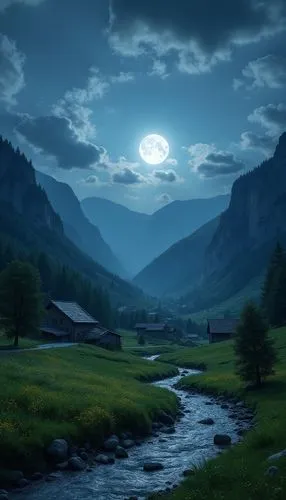 alpine landscape,landscape background,beautiful landscape,moonlit night,carpathians,salt meadow landscape,Photography,General,Realistic