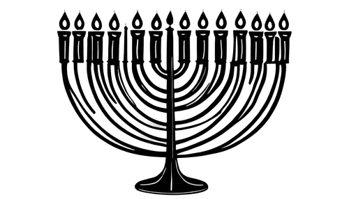 Menorah, Jewish symbol, seven-branched candelabrum, intricate design, ornate details, black outline, white fill, minimalist style, simple composition, central placement, bold lines, subtle shading, hi