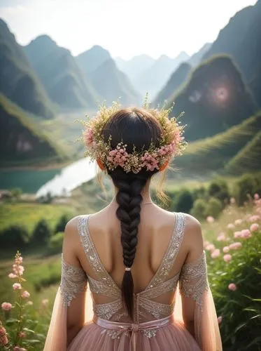 aerith,girl in flowers,arrietty,the valley of flowers,elven flower,meadow