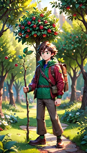 apple harvest,fallen acorn,apple mountain,apple orchard,picking apple,farmer in the woods,hiker,many berries,apple picking,forager,forest man,acorns,apple tree,wander,orchard,forest fruit,apple trees,autumn walk,forest walk,basket of apples,Anime,Anime,Cartoon