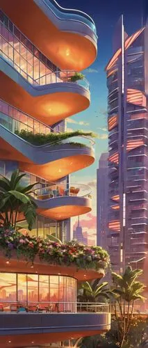 futuristic architecture,futuristic landscape,futuristic,vdara,escala,cybercity,futuristic art museum,arcology,skylstad,sky space concept,sedensky,hotel riviera,sky apartment,riviera,megacorporations,ordos,fantasy city,capcities,cybertown,skyscrapers,Illustration,Retro,Retro 12