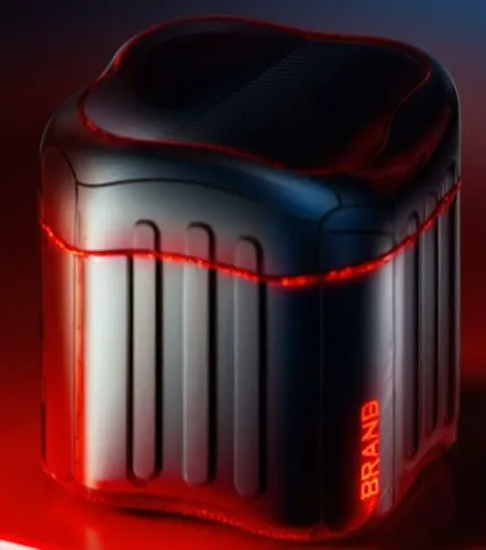 an empty, red box with light coming from the top,battery icon,canister,waste container,dispenser,oil tank,battery cell,Photography,General,Realistic