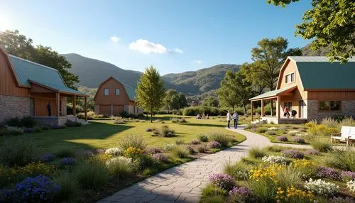 arrowtown,ecovillages,ecovillage,alpine village,3d rendering,chalet,cohousing,render,franschhoek,summer cottage,the cabin in the mountains,cabins,cottage garden,house in the mountains,alpine meadow,cottages,chalets,cryengine,3d render,mountain huts