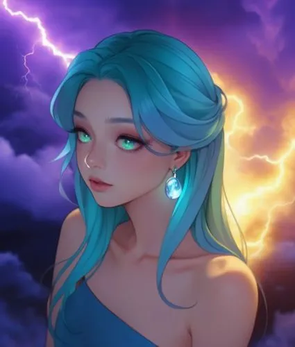 lyria,cielo,monsoon banner,sona,show off aurora,alani,evie,yiwen,llyra,zodiac sign libra,stormy blue,janna,lightning,diana,korana,thundra,bluefire,kubera,aquamarine,fantasy portrait,Photography,General,Realistic