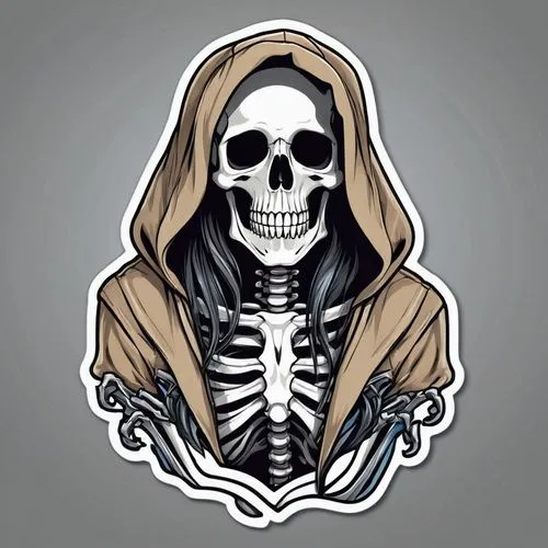 skelemani,skull bones,boho skull,grim reaper,skulduggery,skelly,skulked,vector illustration,skull allover,vintage skeleton,vector graphic,skeleltt,skully,memento mori,vector art,skulk,skullduggery,calavera,skull illustration,reaper,Unique,Design,Sticker