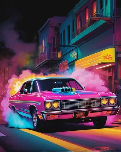 freaknik,retro car,oldsmobile,opala,galaxie,chevelle,dodge charger,camaro,chevry,cadillac eldorado,vapor,camaros,impala,lesabre,elco,neon ghosts,pontiac,pink car,running car,charger,Conceptual Art,Daily,Daily 26