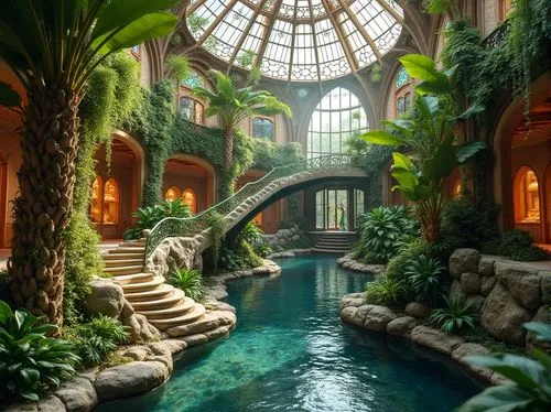 gaylord palms hotel,tropical jungle,underwater oasis,wintergarden,rain forest,atriums,tropical island,opryland,conservatory,shangri,winter garden,rainforest,floor fountain,tropical house,luxury hotel,hotel lobby,riverwoods,water stairs,rainforests,riad,Photography,General,Realistic