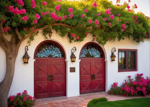 Spanish-style architecture, San Luis Obispo, California, Mission Revival style, white stucco walls, red-tiled roofs, ornate bell towers, intricate stone carvings, arched windows, wooden doors, rustic 