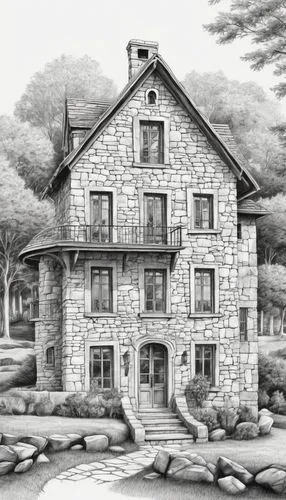 house drawing,stone house,house with lake,new england style house,traditional house,water mill,stone houses,two story house,cottage,lincoln's cottage,old house,house in mountains,old mill,country cottage,residential house,old colonial house,woman house,fisherman's house,small house,clay house,Illustration,Black and White,Black and White 30