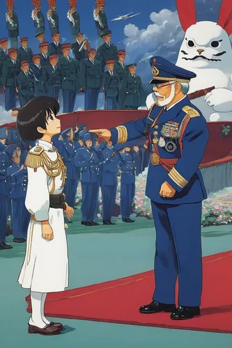 Greeting a high-ranking military officer with respect.,admiral von tromp,ceremony,admiral,the ceremony,white cosmos,disney baymax,royal tiger,ceremonial,frog prince,military band,military officer,vice