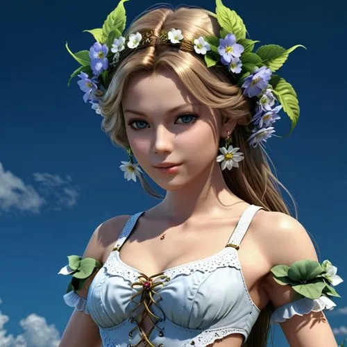 aerith,sophitia,margaery,jessamine,margairaz,elven flower,edea,flower fairy,tuatha,aeris,linden blossom,circlet,dirndl,shanna,serah,primrose,isabela,elona,lyria,windflower